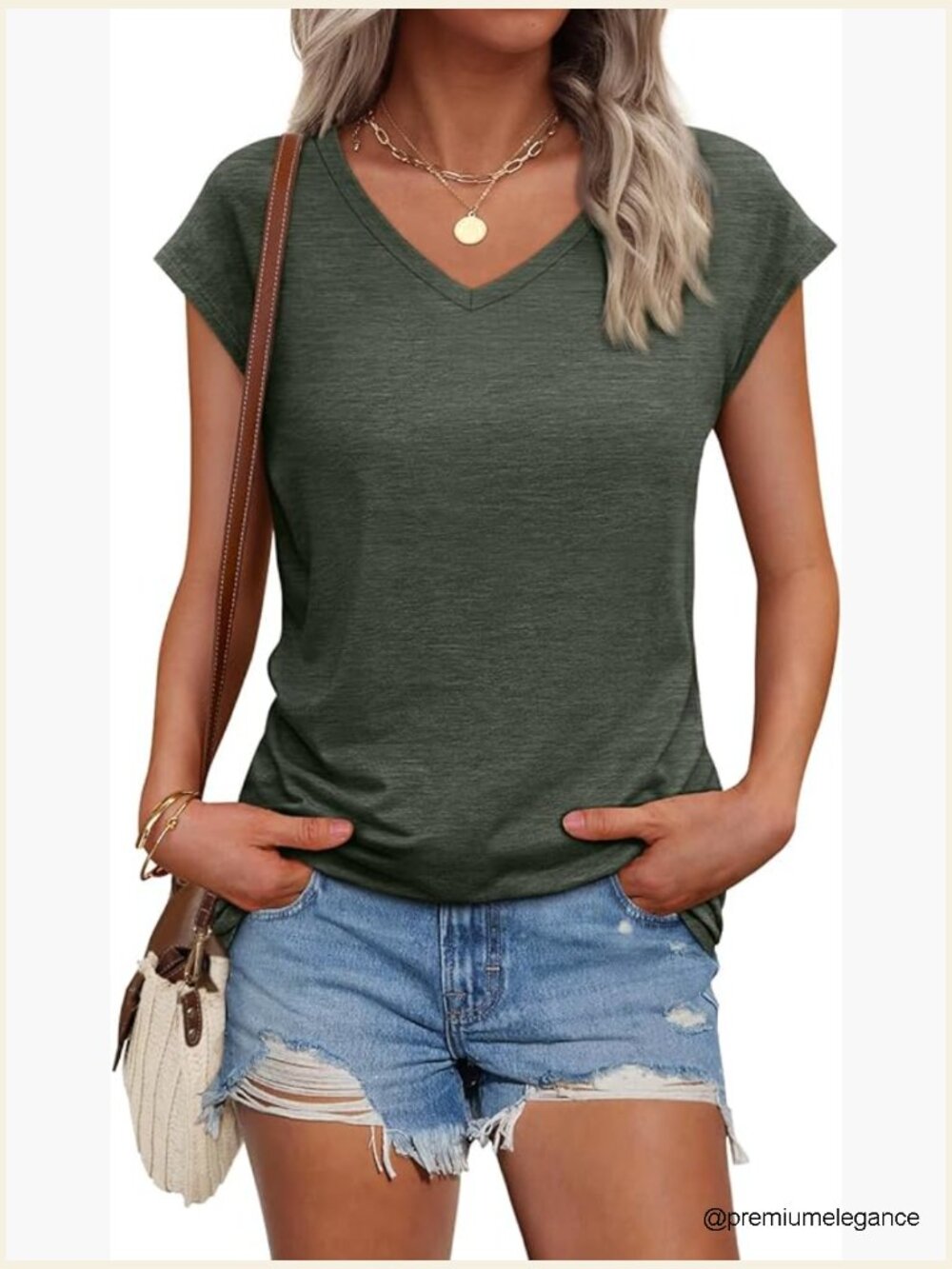 V Neck Cap Sleeve T Shirt Soft Stretch Tee for Work Casual Beach Vacation